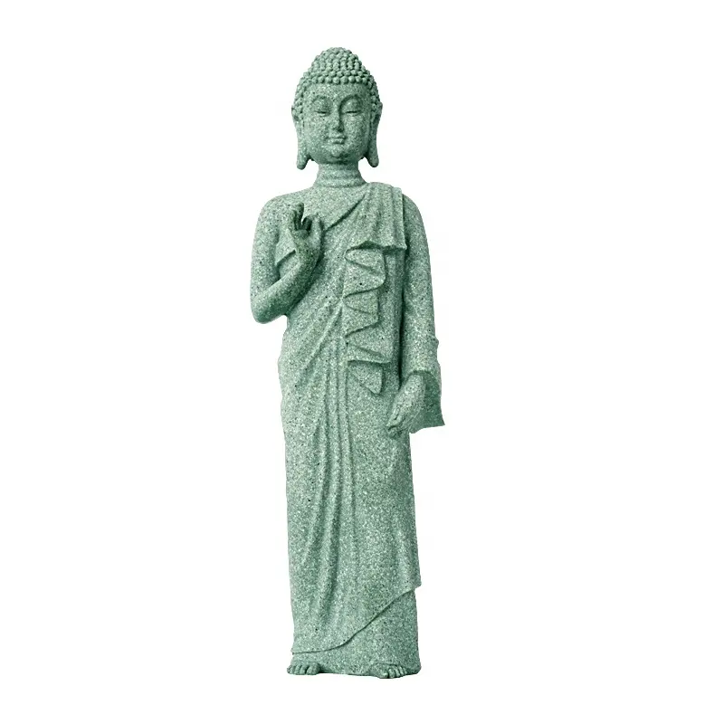 Standing Sandstone Buddha Statue, Sakyamuni Sculpture Buddha Statue Antique Copper Crafts Family Room Buddhist Prayer Religious