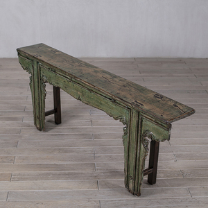 Table basse en <span class=keywords><strong>bois</strong></span> massif laqué vert patiné - Design antique Wabi-Sabi - Écologique et durable - Product Image 2