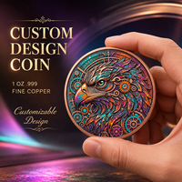 Pièce de monnaie en cuivre pur 999 de 5 oz, style punk, aigle coloré, série animale en relief, édition de collection 3D