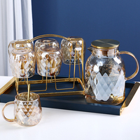 Jarra de diamante de cristal grande resistente al calor de 1,8 l con tapa, jarra de agua de borosilicato con asa, jarra de agua con asa