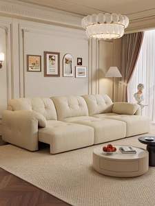 <span class=keywords><strong>Canapé</strong></span> fonctionnel électrique rétractable haut de gamme de style crème en velours <span class=keywords><strong>Canapé</strong></span> fonctionnel droit en velours extensible bon marché pour salon - Product Image 2