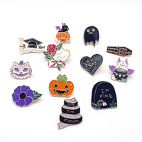 Pin Bros Perhiasan Goth Punk, Bentuk Telepon Pink, Hantu, Popcorn, Belati dengan Sabit, Bunga, Nisan, Lapisan Nikel Hitam, Logam