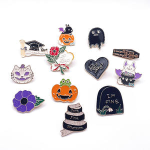 고스 펑크 주얼리 선물 브로치 핑크 폰 고스트 팝콘 단검과 낫 꽃 묘비 블랙 니켈 도금 금속 배지 핀 - Product Image 2