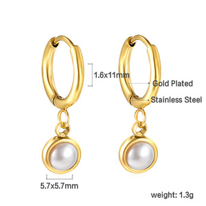 ต่างหูแบบห่วงสแตนเลสสตีลเลียนแบบมุกทรงเรขาคณิตวงกลมเครื่องประดับแฟชั่นสำหรับงานปาร์ตี้ - Product Image 5