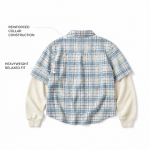 Sweat à capuche à carreaux pour homme Charlo, effet deux pièces, design superposé brodé, coupe décontractée, style streetwear, vente en gros, OEM - Product Image 3