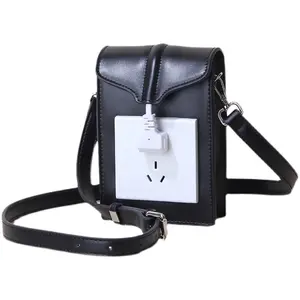 Fashion personality Niche design concave shape switch plug socket cowhide woman single shoulder bag