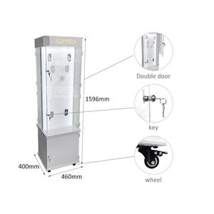 Acrylique 360 °   Présentoir rotatif à roulettes et verrouillable pour lunettes LED – Support de sol pour montures de lunettes et de soleil pour magasins de détail et boutiques de marques - Product Image 3