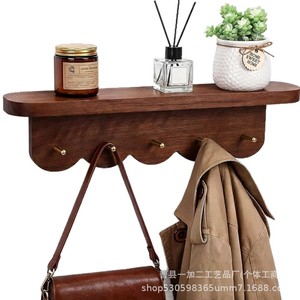 Wooden Entryway <b>Coat</b> Rack <b>With</b> <b>Hooks</b> Solid Wood Wall Mounted Storage <b>Shelf</b> For Bedroom Living Room Decorative Flower Stand - Product Image 5