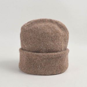 Gorro de Lana de Dos Capas con Lentejuelas Brillantes, Moda Otoño Invierno 2024, para Mujer, Cálido y Elegante - Product Image 4