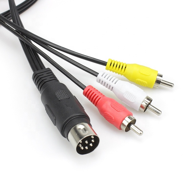 DIN 8 Pin Male to 3 RCA AV Cable Composite Video Audio Cable with Red White Yellow Connectors for TV DVD Surveillance Systems