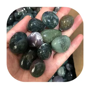 Bulk wholesale 20-30mm loose crystal gemstone natural green moss agate tumbled stones for sale
