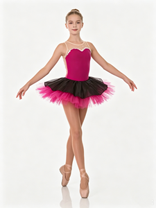 Robe <span class=keywords><strong>tutu</strong></span> en tulle à deux couches avec dos en maille orné de perles et de strass pour enfants, idéale pour les récitals, les compétitions, le ballet, justaucorps, vêtements de danse en gros - Product Image 2