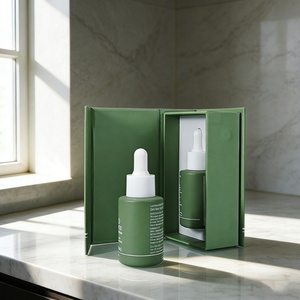 Frosted Green 30ml 50ml 60ml 80ml 100ml Flat Shoulder Serum Oil Glass Dropper Bottle and Packaging Gift <b>Box</b> - Product Image 1