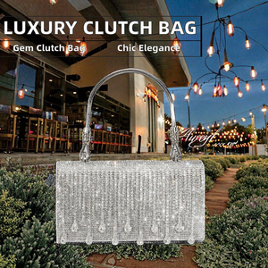 Sacs à main d'embrayage de soirée pour femmes de créateur de luxe Chaînes ornées de strass Poignée de portefeuille en cuir Taille haute Soirée - Product Image 5