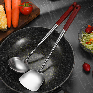 Juego de espátulas para wok de acero inoxidable, utensilio de cocina con mango extra largo de 2 piezas para freír y revolver - Product Image 1