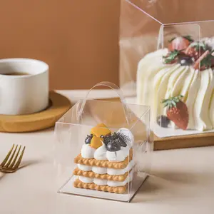 Boîte à gâteau portable transparente carrée avec boucle boîte à gâteau transparente mousse portable