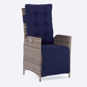 Gray Poly Rattan Reclining Patio Chair With Footrest Outdoor Garden Chair Contemporary Design Polyester <b>Cushion</b> - Product Image 1