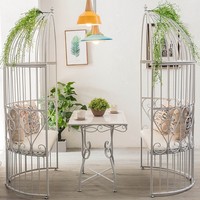 Meubles d'extérieur en fer forgé de style européen Ensemble de chaises de sol en cage à oiseaux semi-circulaires pour la photographie de jardin-Canapé double simple