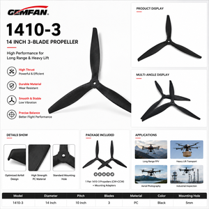 ใบพัด GEMFAN 1410-3 ขนาด 14 นิ้ว 3 ใบพัด สำหรับ FPV ทำจากวัสดุ PC ทนทาน แรงขับสูง เหมาะสำหรับโดรน UAV ระยะไกล รับน้ำหนักมาก - Product Image 5