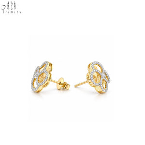 Conjunto de Joyería al por Mayor de Calidad Excepcional, Oro Amarillo de 14K, Aretes de Trébol de Cuatro Hojas con Diamantes Naturales, Joyería Fina para Damas - Product Image 4