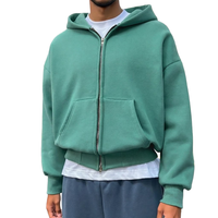 Sudadera con capucha unisex personalizada de 360 g/m² con doble cremallera, estilo boxy, gruesa, de algodón para hombre, corta, oversize, lisa, con cremallera.