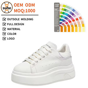 Zapatillas de Moda con Suela Gruesa, Parte Superior de Cuero Blanco, Cómodas, Versátiles, Ligeras, para Mujer, que Aumentan <span class=keywords><strong>la</strong></span> Estatura - Product Image 1
