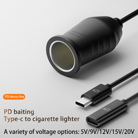 Différentes tensions Conversion voiture allume-cigare Port femelle à Type C mâle câble d'alimentation PD 9V/12V/15/20V fil de charge rapide