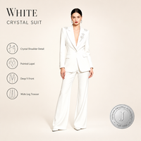 Ensemble de costume pour femme JINYUAN, blazer à double boutonnage orné de cristaux blancs, pantalon large, tenue de mariage formelle, ODM