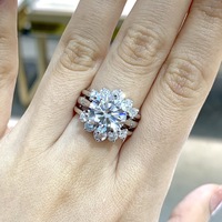 Ruizuan Rond Moissanite Argent 925 Bijoux Anneaux À La Mode Pierres Précieuses Pile pour Femmes Hommes avec Placage Rhodium GRA Certifié