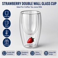 Tasse à café, thé, lait ou boisson chaude ou froide en verre transparent à double paroi isolée de 300 ml, qualité supérieure, parfum fraise