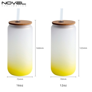 16OZ/12OZ Cola <b>Can</b> <b>Glass</b> Tumbler with Bamboo Lid Colored Bottom Frosted <b>Glass</b> Mug with Straw Sublimation Blank <b>Glass</b> Cup - Product Image 5