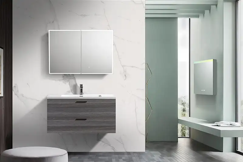 ELSA 1000mm 40 inç duvara monte tek lavabo ev kabine melamin banyo makyaj ünitesi