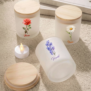 Bougie personnalisée avec fleur de naissance, support en verre, bougie LED, décoration de table, cadeau personnalisé pour anniversaire, Noël, pour maman, pour elle, pour femme - Product Image 4