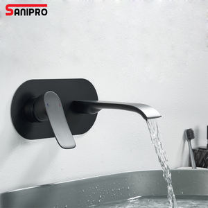 SANIPRO <span class=keywords><strong>Tiktok</strong></span> robinet de baignoire en laiton, populaire dans la salle de bains murale cascade lavabo robinet de baignoire en laiton évier encastré robinets noirs mélangeur - Product Image 1
