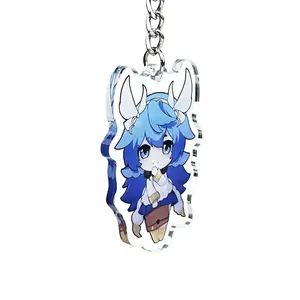 Custom Printed LOGO Acrylic Keychain Transparent Plastic Charms Stand With Stainless Steel UV Digital Printing