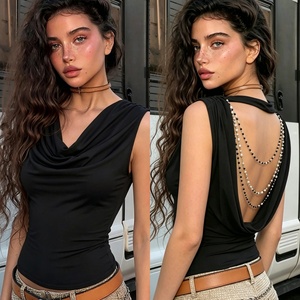 Cross Border Fashion Beaded Chain Decor Open Back Vest Elegant Mature Draped Neck Waist Cinching <b>Crop</b> <b>Top</b> Hot Girl - Product Image 5