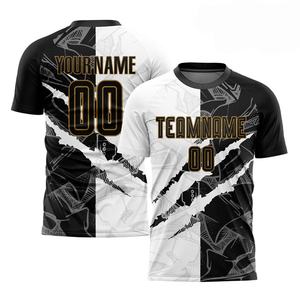 Süblimasyon baskılı isim ve numaraları ile özel Graffiti desen siyah-eski altın süblimasyon futbol forması Jersey - Product Image 2