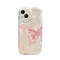 Coque de téléphone en TPU souple avec impression de papillon rose tendance et bord ondulé pour iPhone 6 7 8 X Xr XS 11 12 13 14 15 16 17 Pro Max