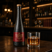 Bouteille de whisky de luxe 750 ml en verre super-cristallin craquelé avec bouchon, emballage personnalisé avec logo couleur, vente en gros d'alcool spiritueux directement de l'usine