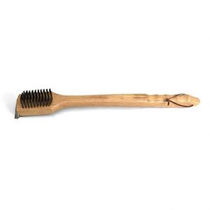 Brosse de nettoyage de grille en fil d'acier inoxydable personnalisée avec manche en bois, outil de barbecue droit en métal, vente chaude - Product Image 1