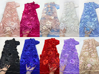 Offre Spéciale américain 3D Big Flower Red Lace Fabrics for Wedding Party Dress New Fashion African French Net Lace Fabrics With Beads