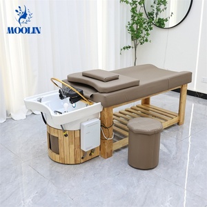 Lit de lavage de cheveux japonais Moolin pour salon de spa, avec base en <span class=keywords><strong>bois</strong></span>, revêtement en cuir PU imperméable, multifonctionnel, pour usage en salle de sport et hôtel - Product Image 1