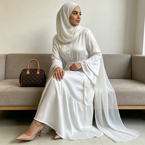 Big Discount 2024 High Quality Satin Muslim Abaya <b>Dress</b> with Diamond Flare Sleeve Summer Islamic <b>Long</b> <b>Dress</b> (6789) - Product Image 1