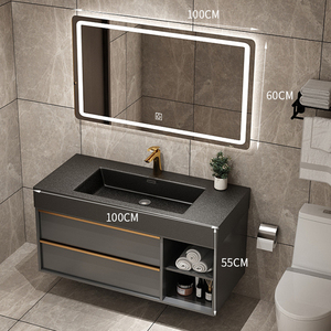 <span class=keywords><strong>DAMSEL</strong></span> - Mueble de Baño Rectangular Moderno de Mármol, con Lavabo Integrado, Espejo con Iluminación, Ecológico, con Cierre Suave - Product Image 2