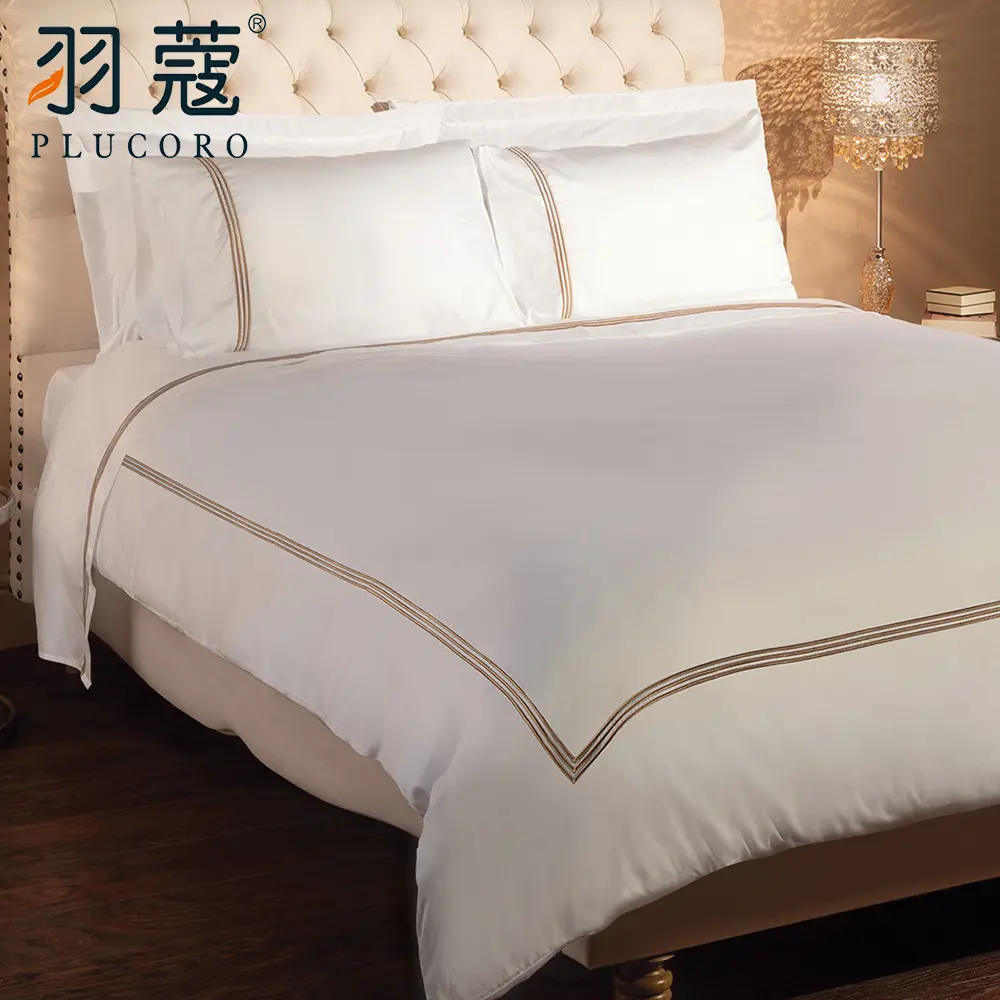 Hotel Quality Linen Hotel Linen Bedding Set Embroidery 60S White Luxury Embroidery Bed Sheet Line Design