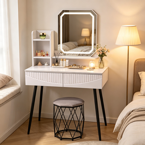Modern Makeup Vanity <b>With</b> Lighted <b>Mirror</b> Storage <b>Drawers</b> Bedroom <b>Dressing</b> <b>Table</b> <b>With</b> Stool - Product Image 4