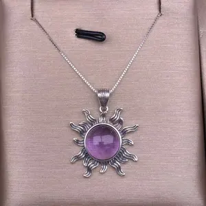 925er sterling-silber klassisch schmuck halskette natürlicher edelstein hohe qualität ametist sonnenförmiger charme anhänger