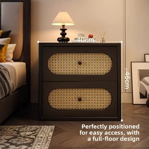 Small Apartment Short Rattan <strong>Bedside</strong> <strong>Table</strong> Light Luxury Retro Solid Wood Double Drawer Bedroom Storage <strong>Bedside</strong> <strong>Table</strong> - Product Image 1