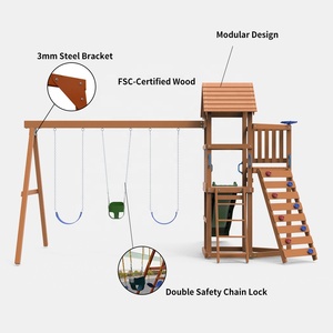 Parc de jardin d'école d'arrière-cour d'enfants équipement de terrain de jeu extérieur public commercial toboggan balançoire en bois - Product Image 2