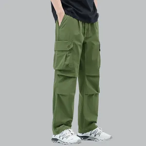 Hot Sale New Blank Color Khaki Oversized Straight Loose Cargo Pants Stacked Outdoor Large Pocket Men's Baggy Joggers Pants